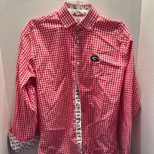 Mens University of Georgia button down with Bulldog detail cuffs/button tape